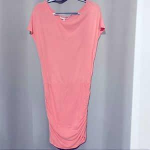 Coral scrunched hip bottom dress